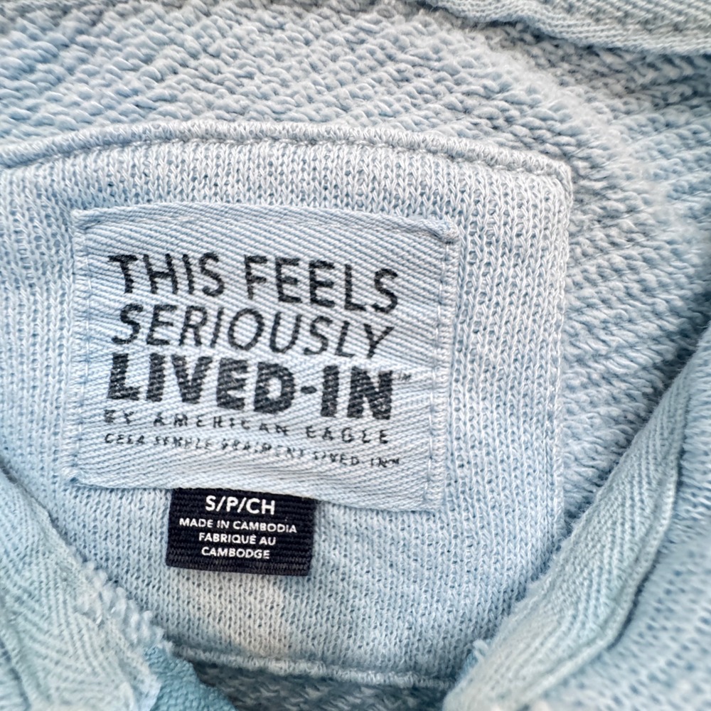 American Eagle Seriously Lived-In Cropped Zip Up Hoodie Light Blue Small - Picture 2 of 9